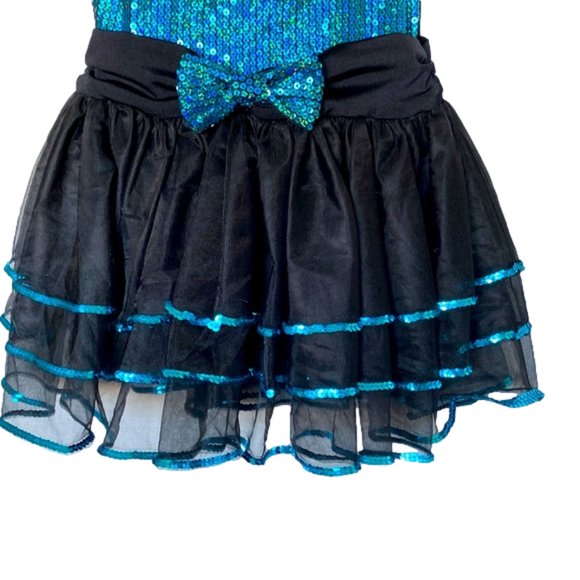 Peacock Blue Sequin Dance Costume LC – Girls Large Child Jazz Dress - Picture 3 of 8